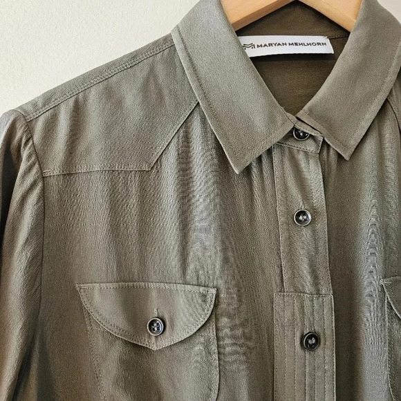 Maryan Mehlhorn Silk Green Quarter Sleeve Mini Dress Size Small. - Picture 9 of 16